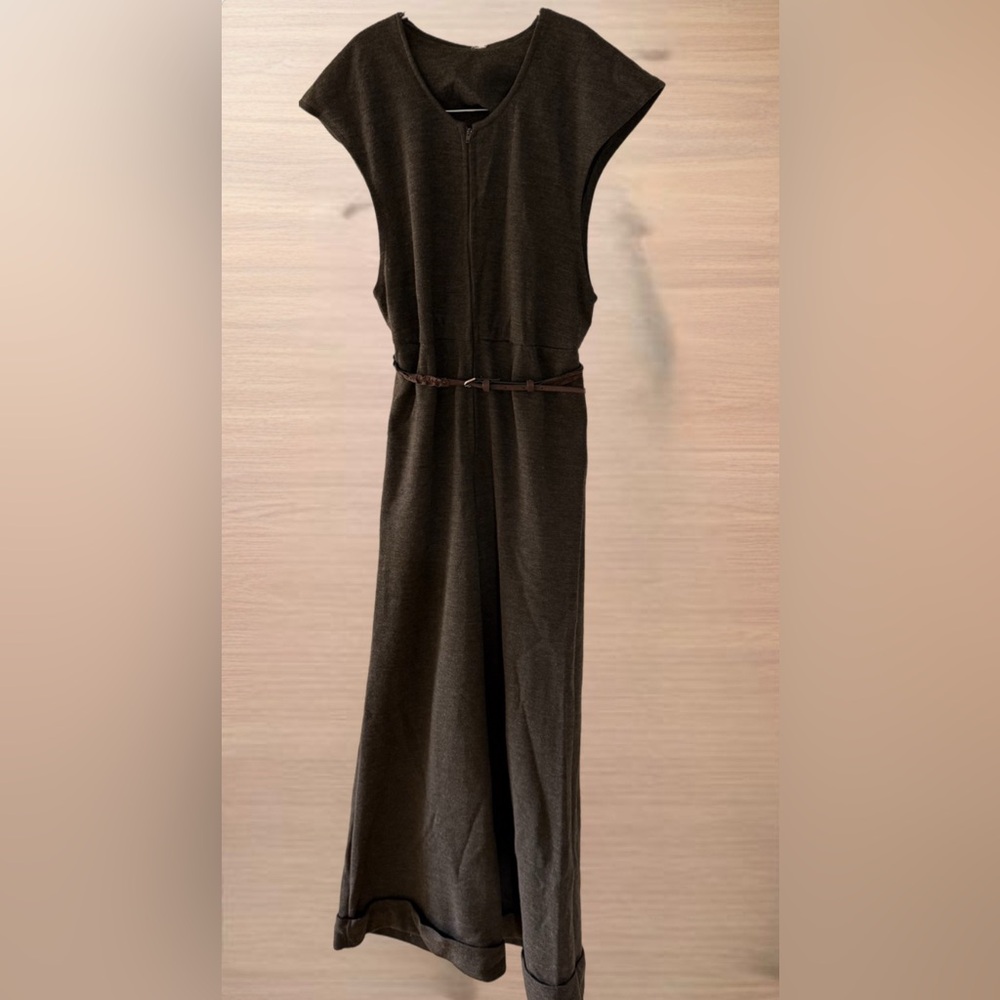 Vintage Sleeveless Knit Jumpsuit with Belted Waist - Dark brown size XS